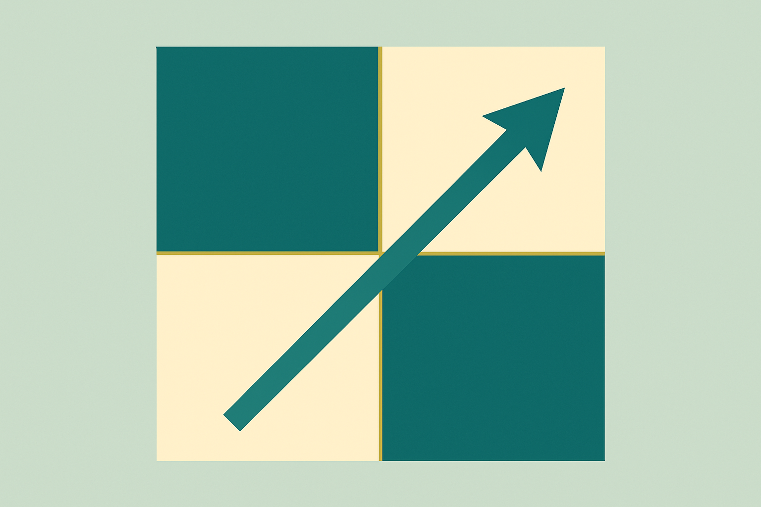 Abstract teal-and-gold payoff matrix with arrow, symbolizing game theory strategies for creditors in bankruptcy adversary proceedings.